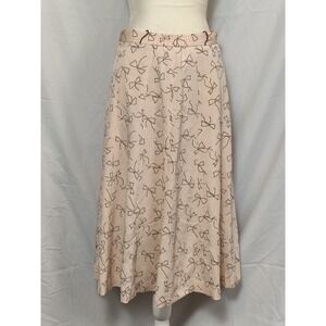 VTG Japanese Coquette Bow Midi Skirt Soft Girl A-Line Blush Pink Approx Size 6